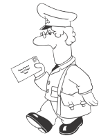 A coloring page of postman pat
